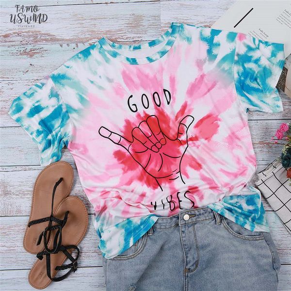 

fashion t shirt women tie dyed women short sleeve t shirt summer cute tee pink t shirt letter print v, White