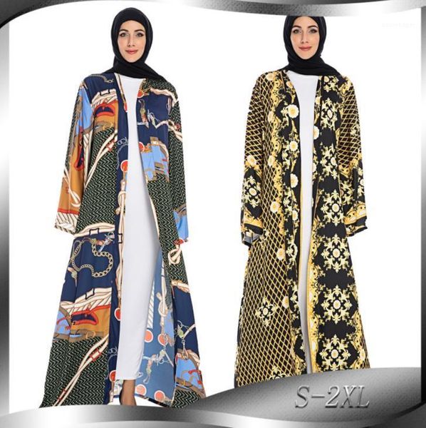 

printed long-sleeved arabian long robe dresses middle east women dress middle eastern muslim women dress luxury, Black;gray