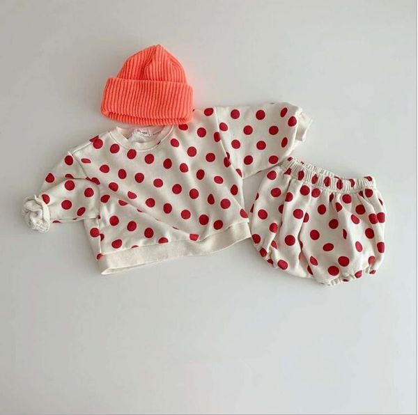 

2020 selling baby girls boys 2 pcs set dots t-shirt+shorts spring fashion kids suits baby clothes 0-2t, White