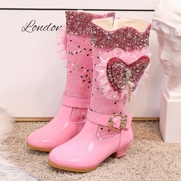 

princess girls boot butterfly high-heel shoes in tutu kids waterproof sequin breathable rubber bottom fashion winter boots b404, Black;grey