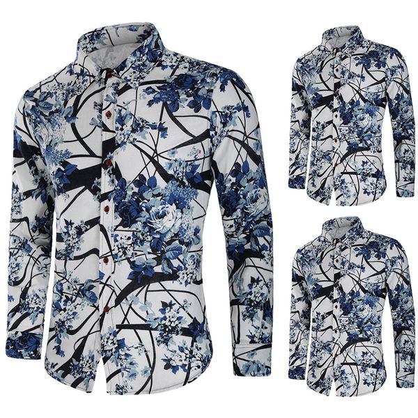 

fashion men print button casual shirts slim long sleeve dress shirt blouse, White;black