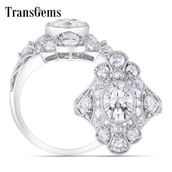 

transgems 14k 585 white gold center 79mm 2ct oval gh color engagement rings with accents for women anniversary gifts s200110, Slivery;golden