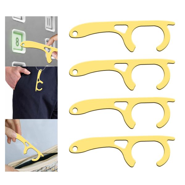 

pack 4 brass door opener elevator button press door knob handle key grab