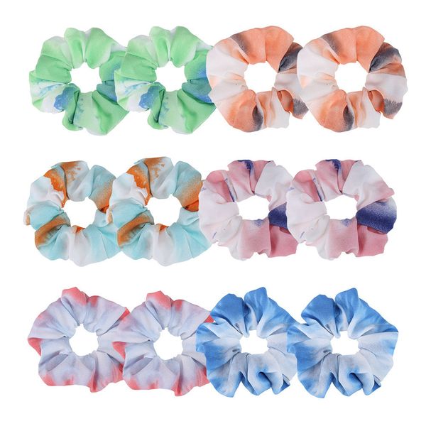 

tie-dyed women girls scrunchies ins circle gradient color hairbands elestic rubber hair rope tie hair holder scrunchy hair accessories d3603, Slivery;white