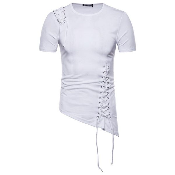 

t shirts fashion slim fit irregular design male shoulder braid design mens clothing spring mens designer, White;black