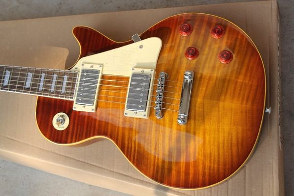 

2020 tiger flame maple cu tom hop brown tandard mahogany body no carf neck 1959 r9 electric guitar