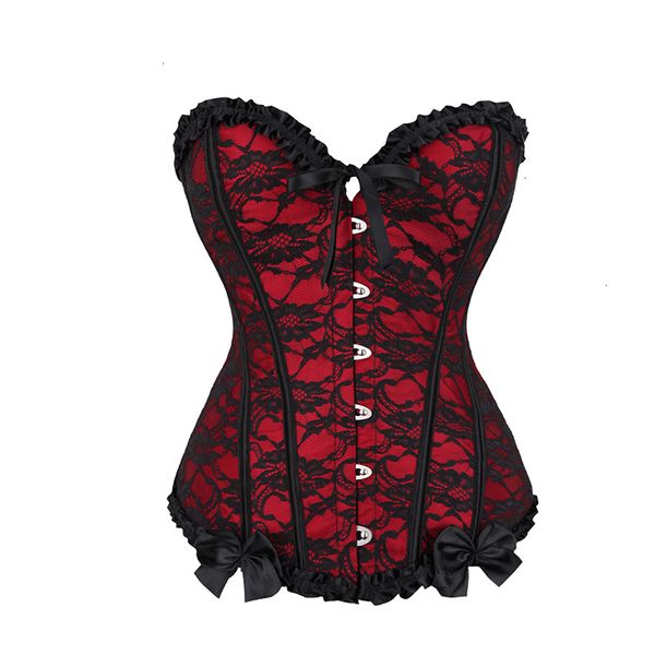 

red corset bustier plus size lingerie red women mesh grid lingerie basque corselet bustier floral lace overlay corset overbust 805, Black;white