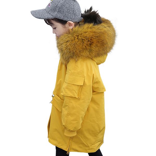 

children fur coat warm girls jackets boys winter natural fur lining parkas real raccoon hooded jacket, Black