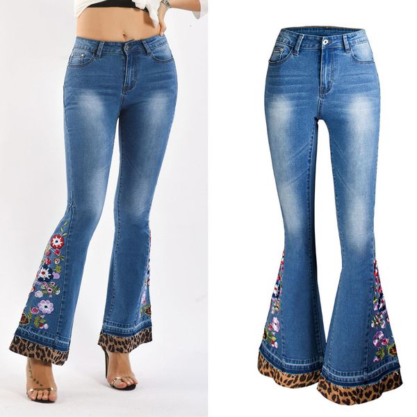 

new arrival women's flared trousers ladies skinny jeans womens high waisted butt lif denim pants fashion stretch embroidered jeans a009, Blue