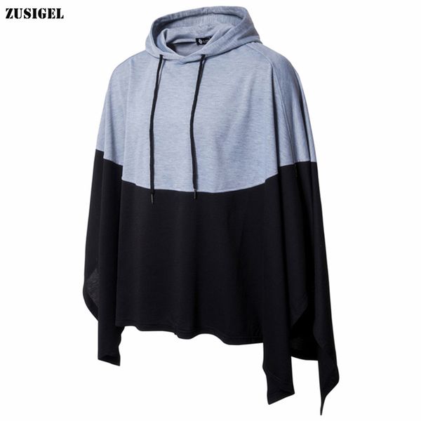 

zusigel new casual color patchwork wizard cloak style mens hoodies simple fashion pullover men hoodies sweatshirt men 2019, Black