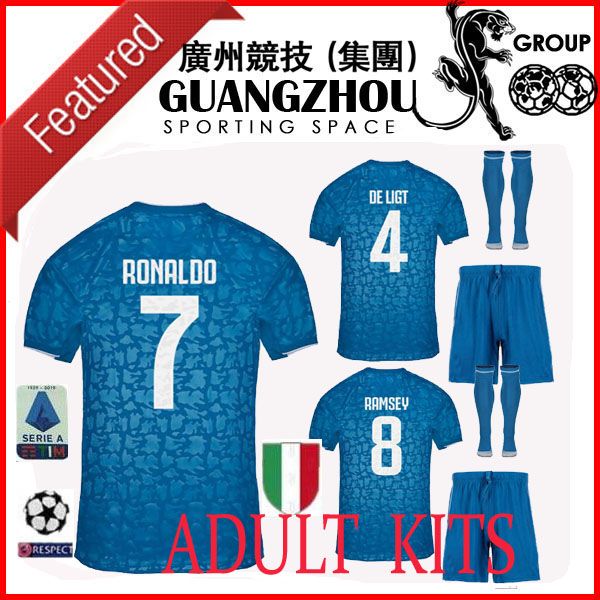 

19 20 juventu third away blue kit occer jer ey ronaldo de ligt ram ey 8 2019 jer ey football hirt man et