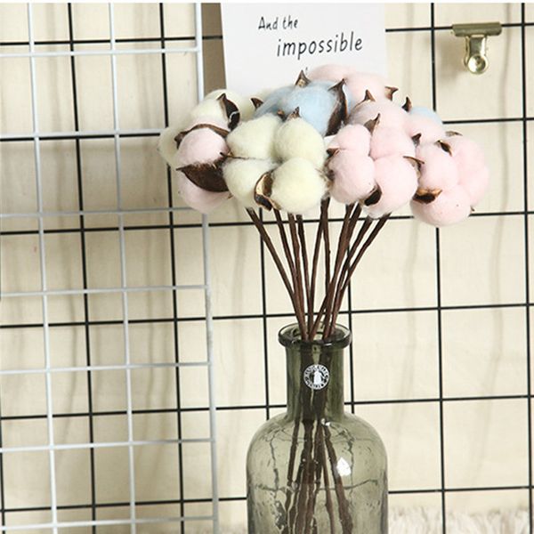 

10pcs colorful cotton dried flowers wedding kapok bouquet natural irons eternal cotton branches home garden flores artificiales