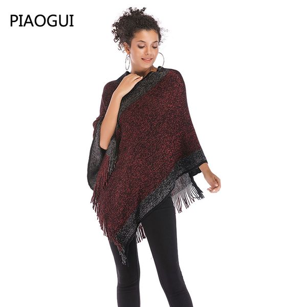 

2019 spring fashion women pullover cardigan ponchoes capes knit sweater sleeve casual tassel sweaters pullover female, Black