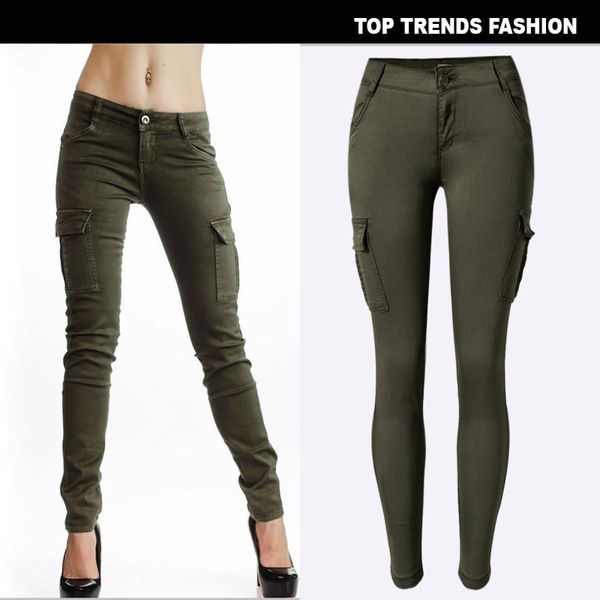 

multi-pocket stretch pencil slim plus size pants high waist armygreen pants army pants for womens trousers sweatpants joggers women, Black;white