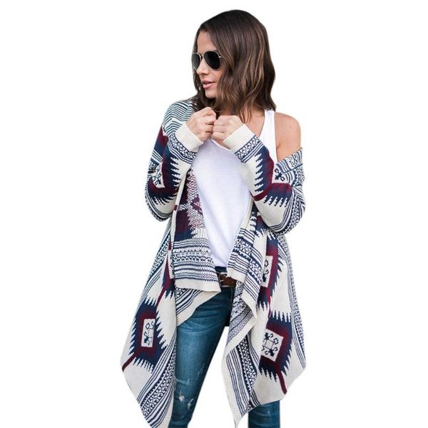 

new fashion women casual front open asymmetrical knee length prints hem open, hem, loose knitted cardigan, White