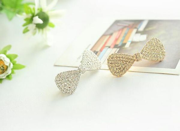 

fashion alloy metal bow rhinestone hair pin barrette clips side hairpin accessory hairpin clip bling women girls party hair jewe, Golden;white