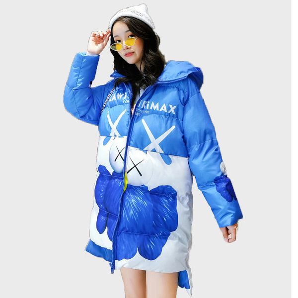 

large size cotton women winter down cotton parkas jacket new female korean hooded padded contrast color bread service outerwear, Black