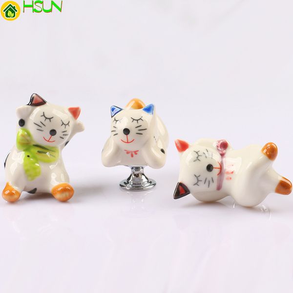 2019 Childern Room Ceramic Drawer Knobs Cartoon Cat Design