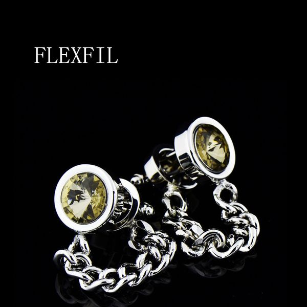 

flexfil luxury shirt cufflinks for men's brand cuff buttons cuff links gemelos round wedding crystal jewelry, Silver