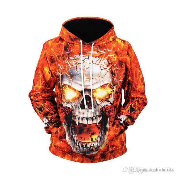 

hoodie 2019 new fire skull print hoodie plus size outerwear autumn winter knitwear trendy designer fire skull sweatshirt, Black