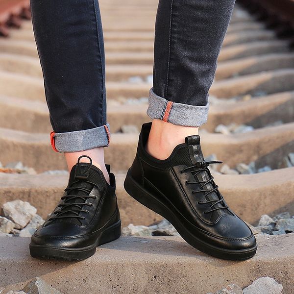 

new men's shoes fall loafers casual shoes leather sneakers fashion men's men casual natural leather loafers elastic band, Black