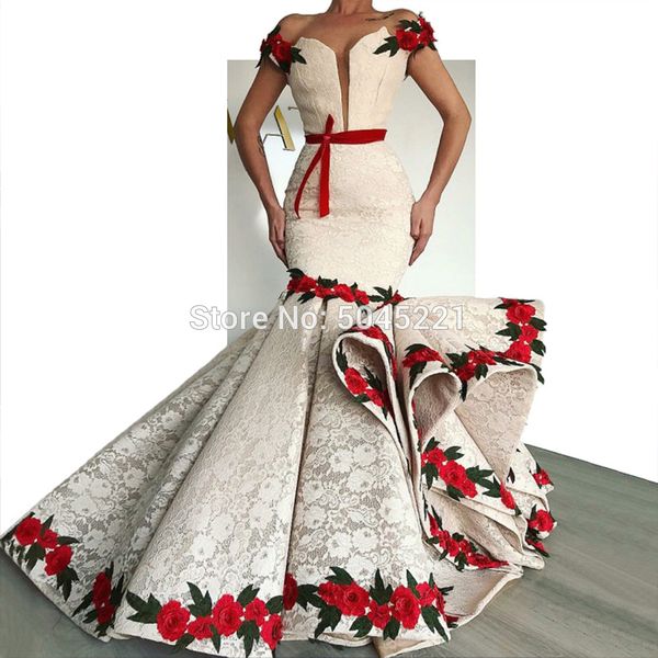

flower mermaid evening dresses cap sleeves bow lace appliques long arabic muslim special occasion party dresses prom gowns, White;black