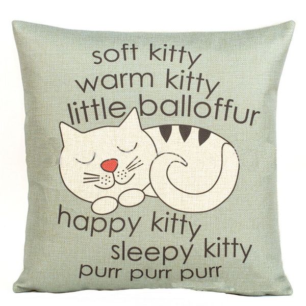 

2019 happy sleepy cat print pillow case linen blue square decorative pillowcases sofa cushion throw pillow cover 45*45cm l704