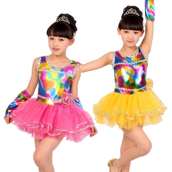 

pink yellow child kids girl ballroom tango salsa samba rumba dance costumes rainbow latin dance dresses, Blue