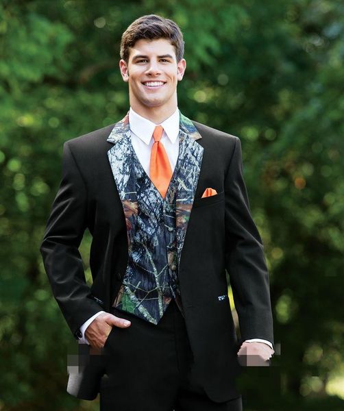 Venda quente Camuflagem Casamento Tuxedo Um Botão Camo Mens Ternos de Casamento Entalhado Lapela Noivo Vestidos de Baile Vest Para Homens (Jacket + Pants + colete + Gravata)