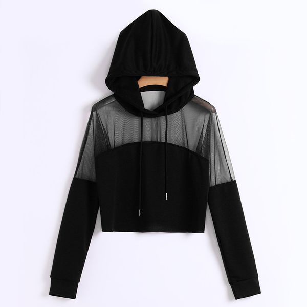 

harajuku толстовка толстовки осень 2020 женщины streetwear mesh заплатка hoodie одежда обрезанного tumblr moletom feminino, Black
