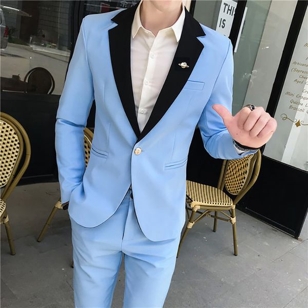 

2020 wedding men suits brand korean style slim fit one-button dinner meeting party suits men tuxedo jacket pant 2 piece set, White;black