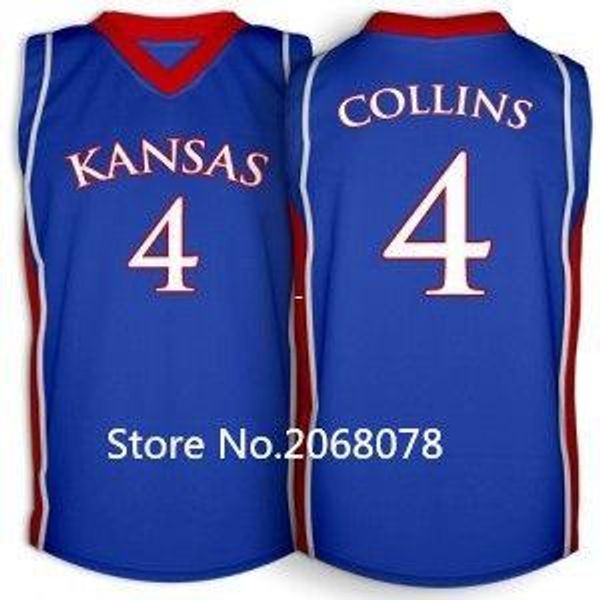 

sherron collins jersey #4 kansas jayhawks red blue white retro throwbacks double stitched college basketball jersey, Black;blue