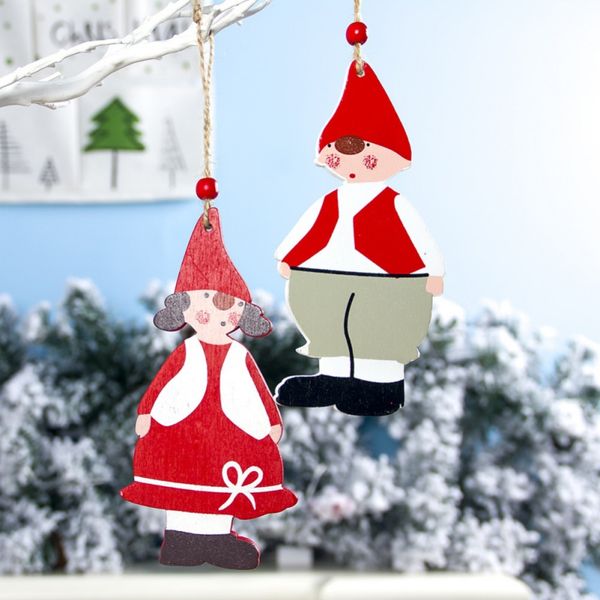

christmas wooden creative girl boy pattern christmas tree pendant cute decoration ornament party new year gift new