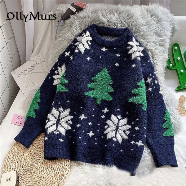 

women's sweaters red loose knitting km134 o-neck long sleeve christmas tree women pullovers thicken fall winter fashionable jumpers, White;black