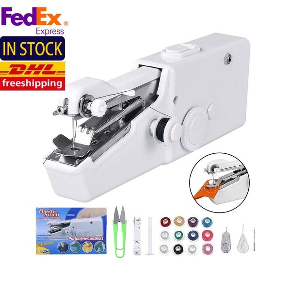 US Stock Mini Portatile Tenuto In Mano Elettrico Macchine Da Cucire Punto Cucire Cucito Cordless Abbigliamento Tessuti Set FY7066