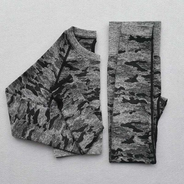 

camo yoga set women seamless camouflage long sleeve fitness crop high waist gym leggings camo fitness suits workout sets, White;red