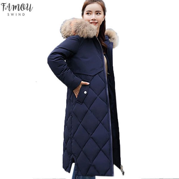 

size plus winter women jacket coat big fur hooded warm winter parka jackets long thicken cotton down jacket parkas mujer, Black