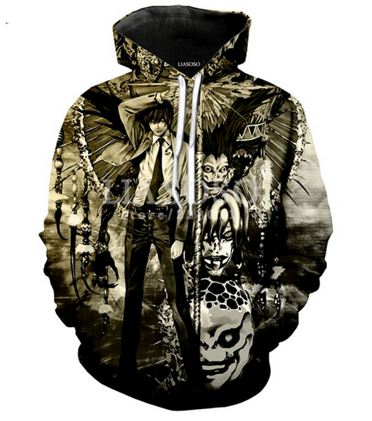 

2019 new fashion sweatshirt men women 3d printing anime death note hoodie long sleeved cute casual pullover sweatshirts a609, Black