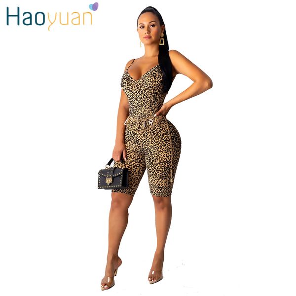 

haoyuan leopard print plus size jumpsuits spaghetti strap rompers womens backless shorts overalls one piece elegant jumpsuits, Black;white