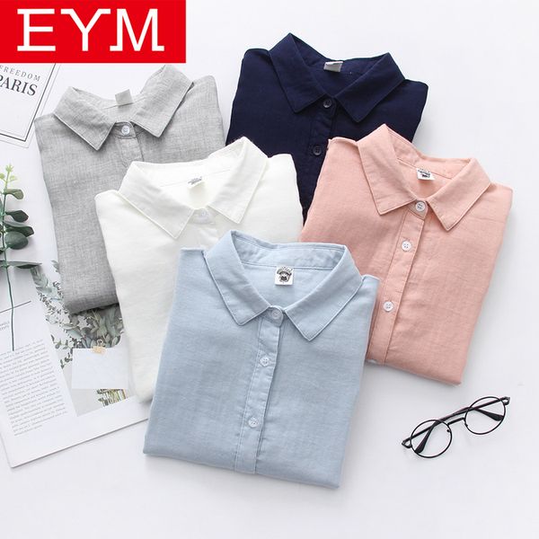 

eym 2019 new spring women fashion long sleeve shirt solid color blouse shirt loose casual simple style blosues ladies blusa, White
