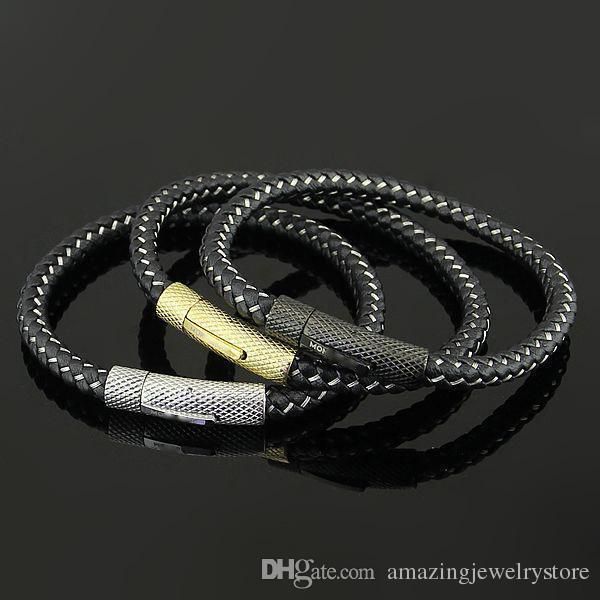 

new arrival 316l titanium steel bangle brand name for man bangle clasp and genuine leather rope simple bracelet man bangle in 20.5cm jewelry, Golden;silver