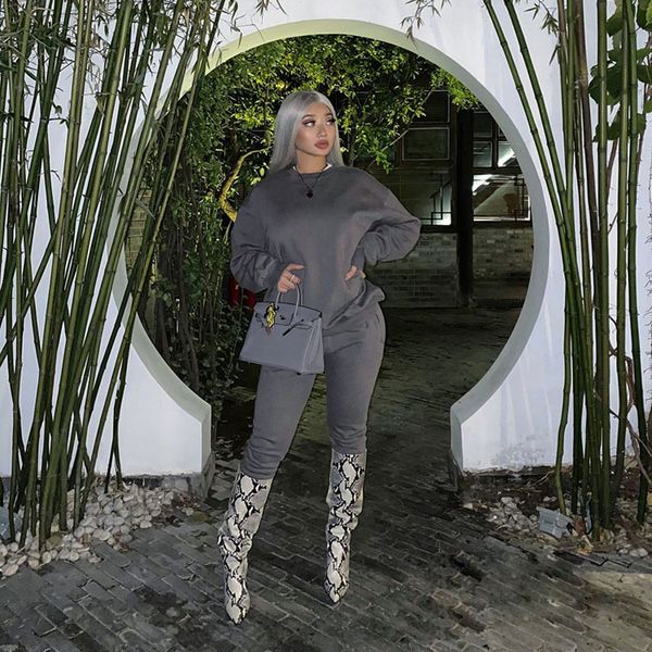 

washed earthy color fleece loose tight waist trouser suit, White