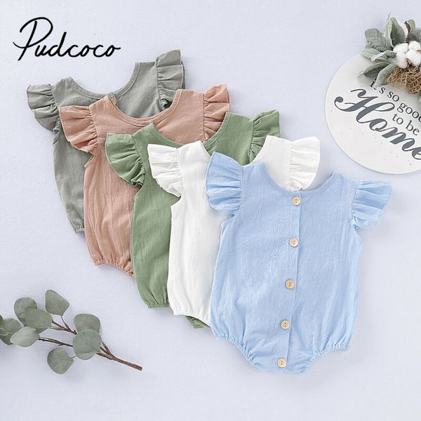 

Pudcoco Summer Infants Baby Girls Boys Clothing Bodysuits Pure Color Ruffles Fly Short Sleeve Jumpsuit Clothes Tops Playsuits