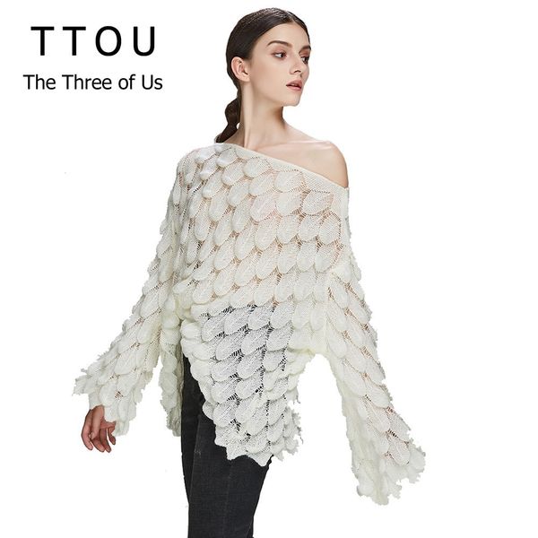 

ttou women off shoulder sweater loose pullover casual 3d print jumper autumn long sleeve top, White;black