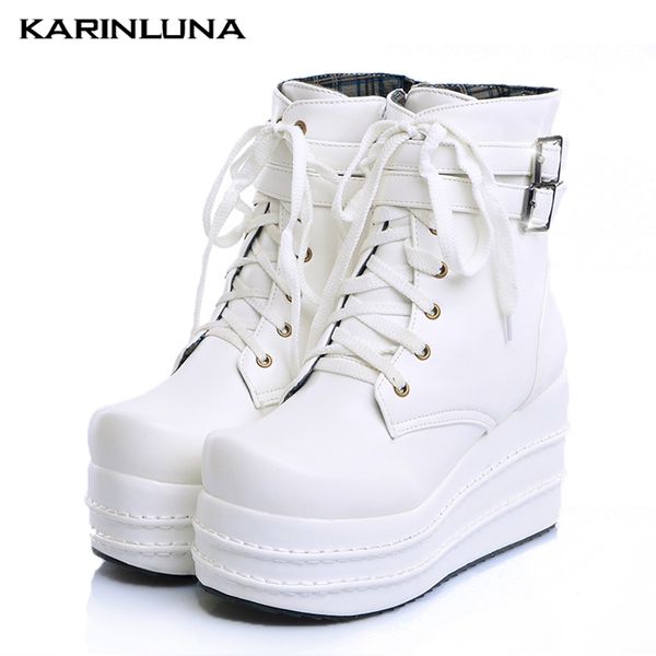 

karin 2019 ins fashion big size 31-50 platform wedge heels ankle boots woman shoes cool street shoes women cosplay boots, Black