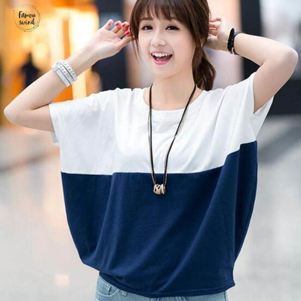 

лето комфортных женщин рубашка сыпучего bat рукав повседневные женские лоскутное o шея t рубашка сорочка tops размер  2xl, White