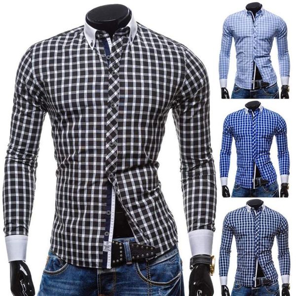 

zogaa plaid shirt men long sleeve fashion smart casual slim fit shirts men button down fashion shirts plus size dress, White;black