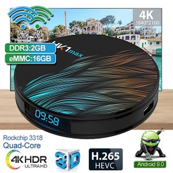 

hk1 max android 9.0 tv box 2g+16g rk3318 quad core 2.4 g wifi 4k h. 265 3d set top tv box