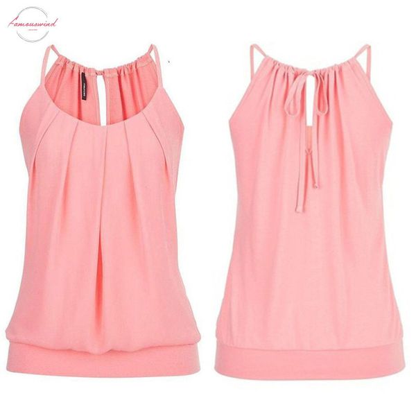 

womens tank strappy tank ladies solid camis summer loose wrinkled o neck cami tank vest blouse c, White