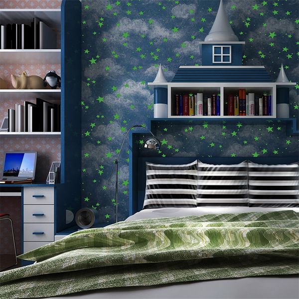 

0.53x10m children's room wallpaper luminous star blank cloud pattern boys girls bedroom ceiling study room non-woven wallpaper